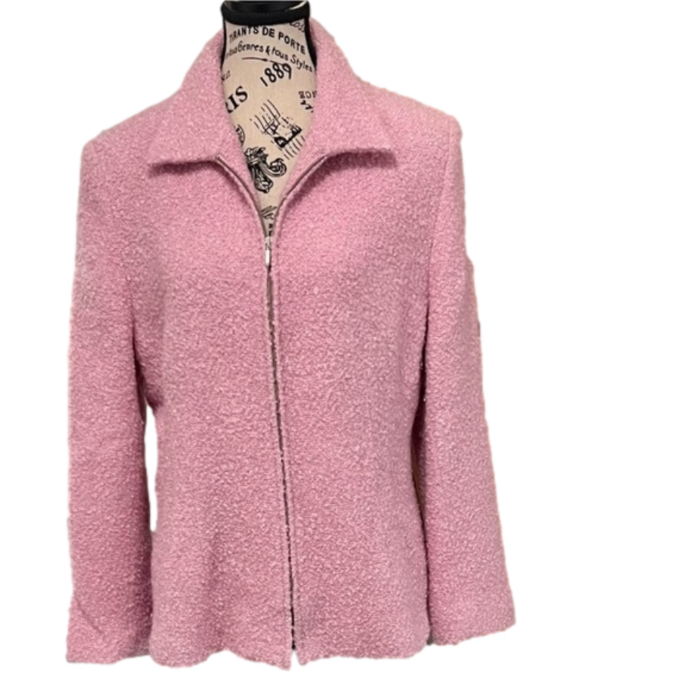 Textured Pink Bouclé Zip Jacket